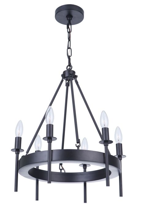 ##Antique Hardware## Larrson 6 Light Chandelier in Flat Black