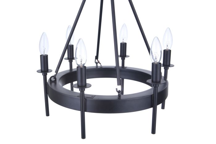 ##Antique Hardware## Larrson 6 Light Chandelier in Flat Black