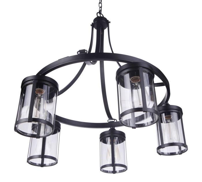 ##Antique Hardware## Elliot 5 Light Chandelier in Flat Black