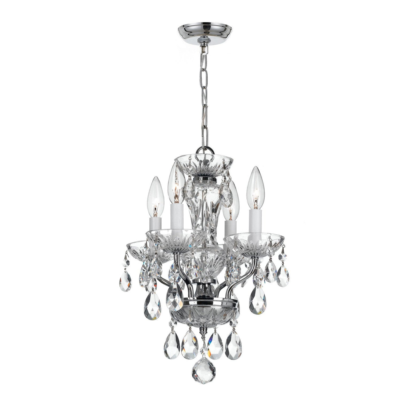 ##Antique Hardware## Traditional Crystal 4 Light Clear Italian Crystal Polished Chrome Mini Chandelier