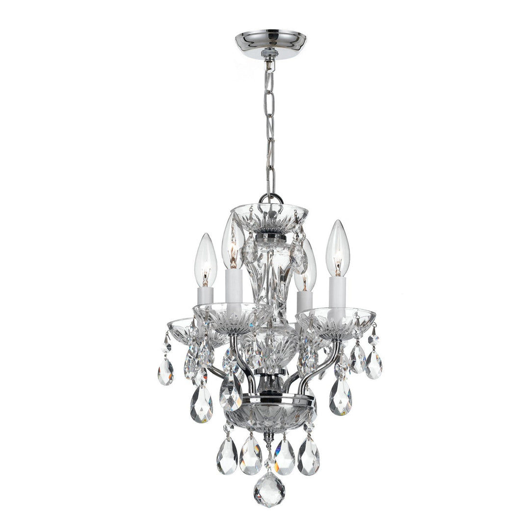 ##Antique Hardware## Traditional Crystal 4 Light Hand Cut Crystal Polished Chrome Mini Chandelier