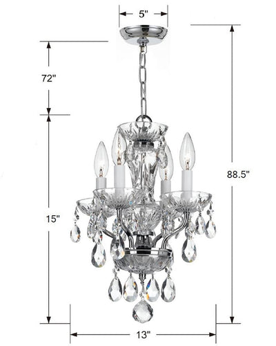 ##Antique Hardware## Traditional Crystal 4 Light Swarovski Strass Crystal Polished Chrome Mini Chandelier