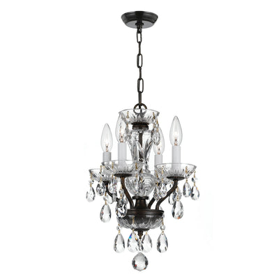 ##Antique Hardware## Traditional Crystal 4 Light Clear Italian Crystal English Bronze Mini Chandelier