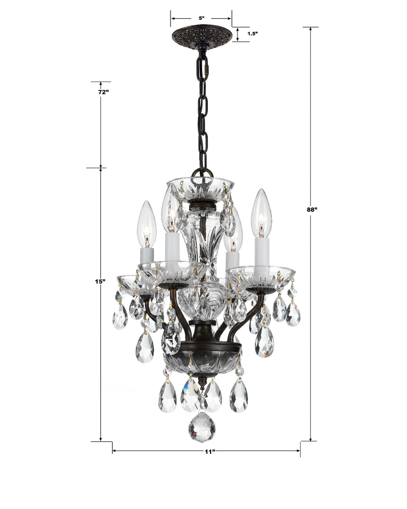 ##Antique Hardware## Traditional Crystal 4 Light Clear Italian Crystal English Bronze Mini Chandelier