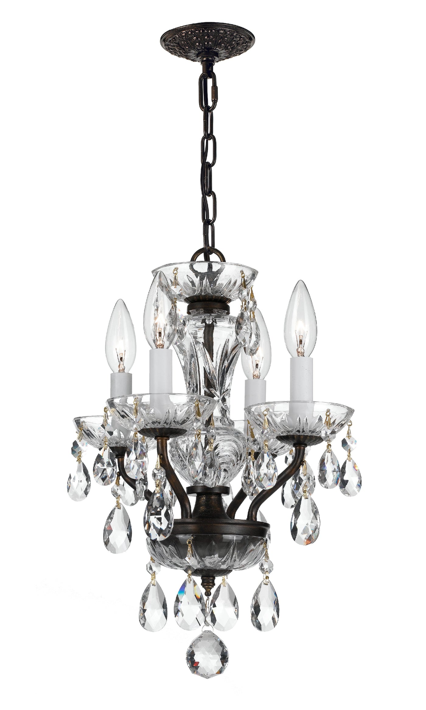 ##Antique Hardware## Traditional Crystal 4 Light Hand Cut Crystal English Bronze Mini Chandelier