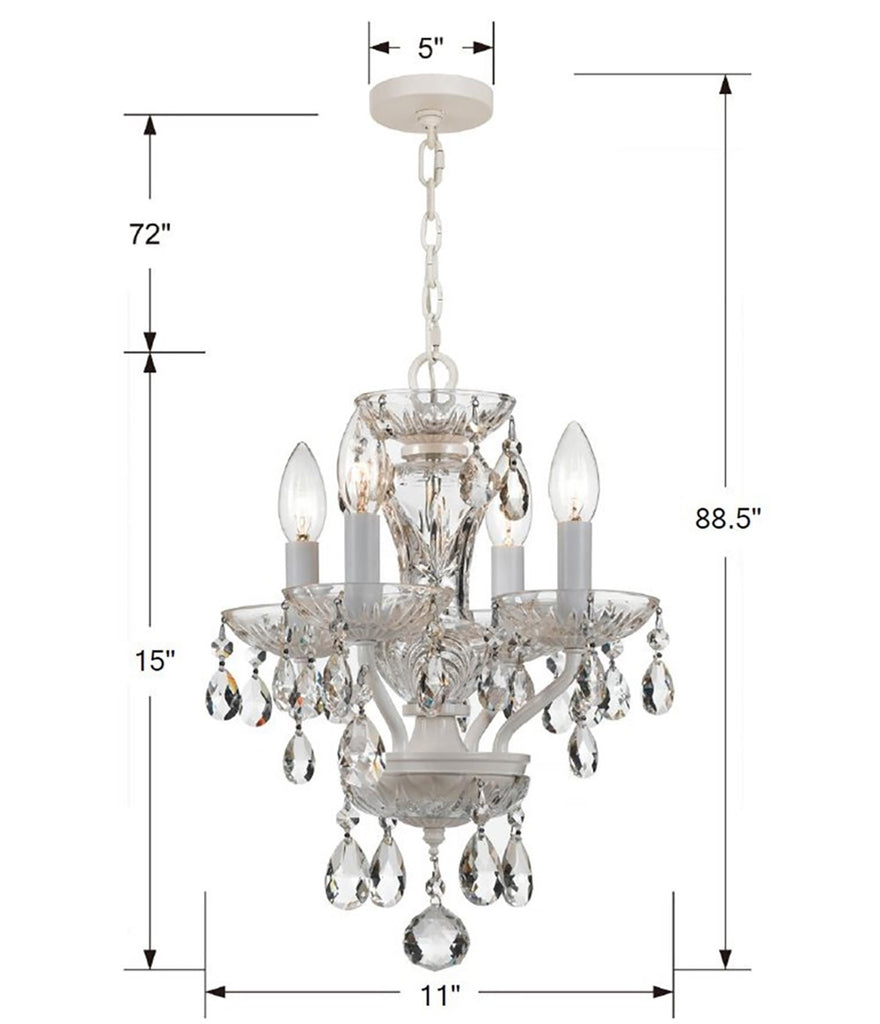 ##Antique Hardware## Traditional Crystal 4 Light Clear Italian Crystal Wet White Mini Chandelier