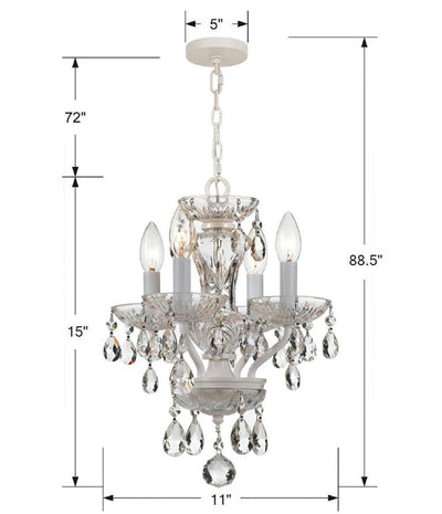 ##Antique Hardware## Traditional Crystal 4 Light Hand Cut Crystal Wet White Mini Chandelier