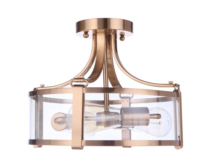 ##Antique Hardware## Elliot 3 Light Semi Flush in Satin Brass