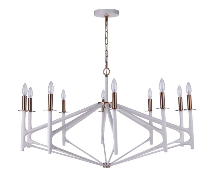 ##Antique Hardware## The Reserve 10 Light Chandelier in Matte White/Satin Brass