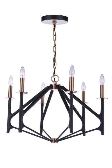 ##Antique Hardware## The Reserve 6 Light Chandelier in Flat Black/Satin Brass