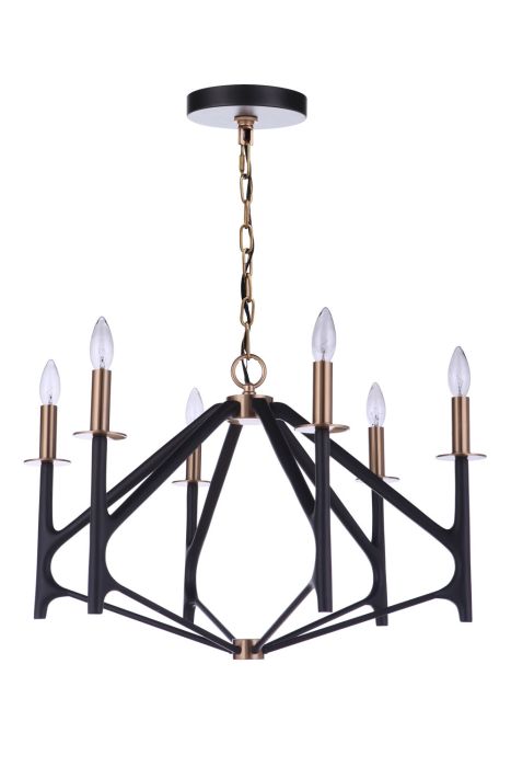 ##Antique Hardware## The Reserve 6 Light Chandelier in Flat Black/Satin Brass