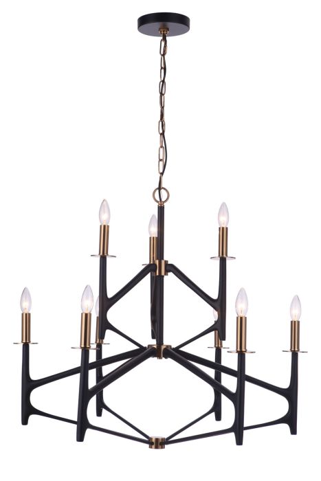 ##Antique Hardware## The Reserve 9 Light 2-Tier Chandelier in Flat Black/Satin Brass