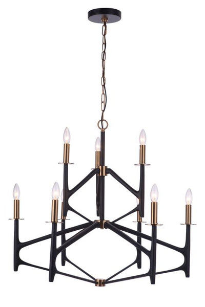 ##Antique Hardware## The Reserve 9 Light 2-Tier Chandelier in Flat Black/Satin Brass