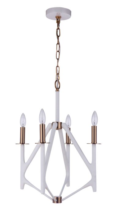 ##Antique Hardware## The Reserve 4 Light Chandelier in Matte White/Satin Brass