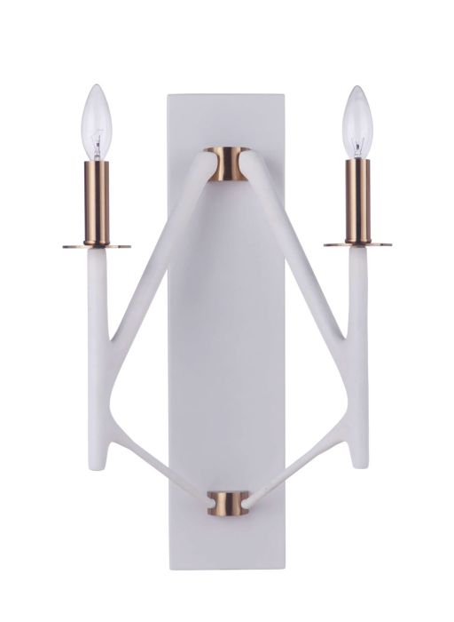 ##Antique Hardware## The Reserve 2 Light Wall Sconce in Matte White/Satin Brass