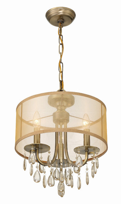 ##Antique Hardware## Hampton 3 Light Antique Brass Etruscan Crystal Drum Shade Mini Chandelier