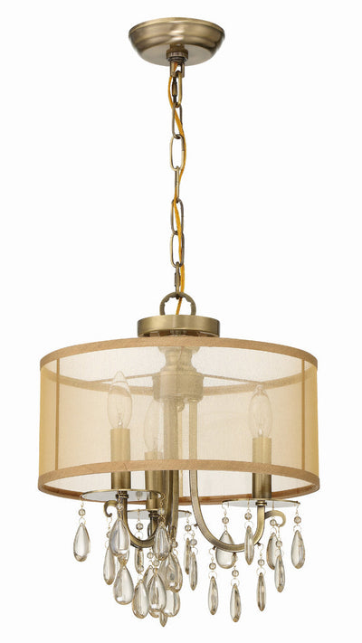 ##Antique Hardware## Hampton 3 Light Antique Brass Etruscan Crystal Drum Shade Mini Chandelier