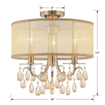 ##Antique Hardware## Hampton 3 Light Antique Brass Etruscan Crystal Drum Shade Mini Chandelier