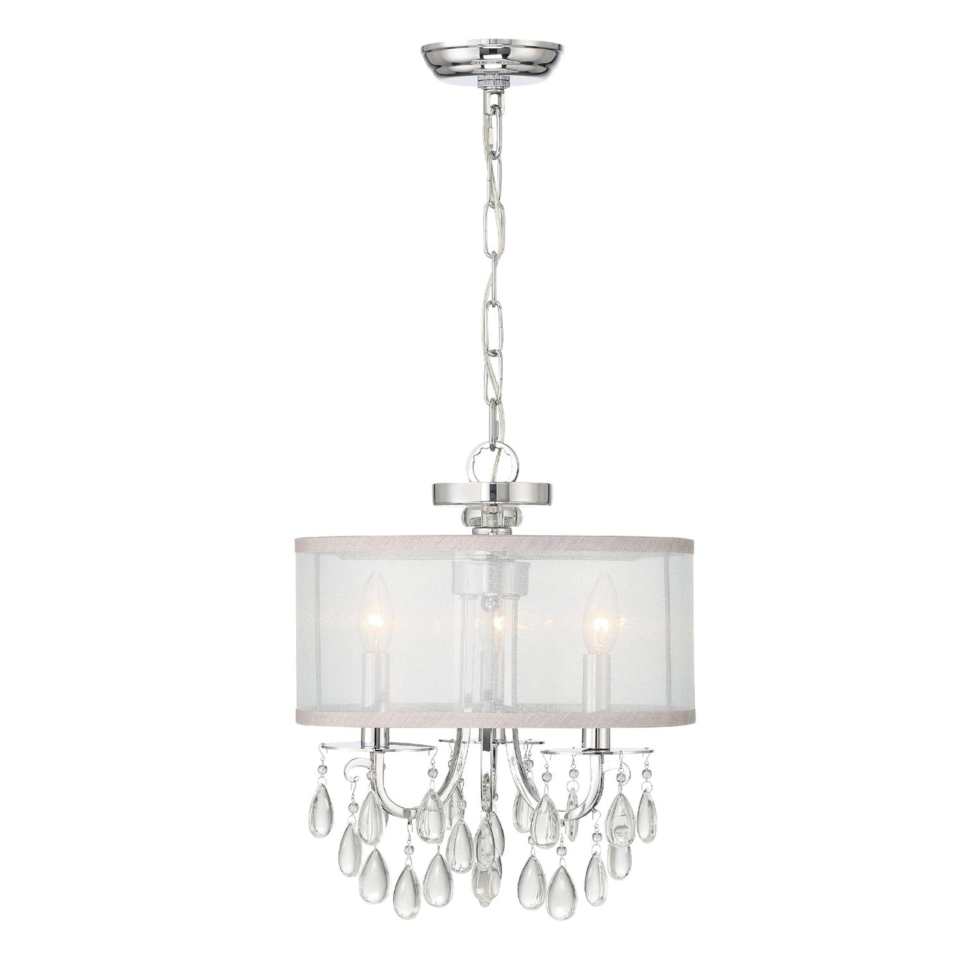 ##Antique Hardware## Hampton 3 Light Polished Chrome Clear Crystal Drum Shade Mini Chandelier