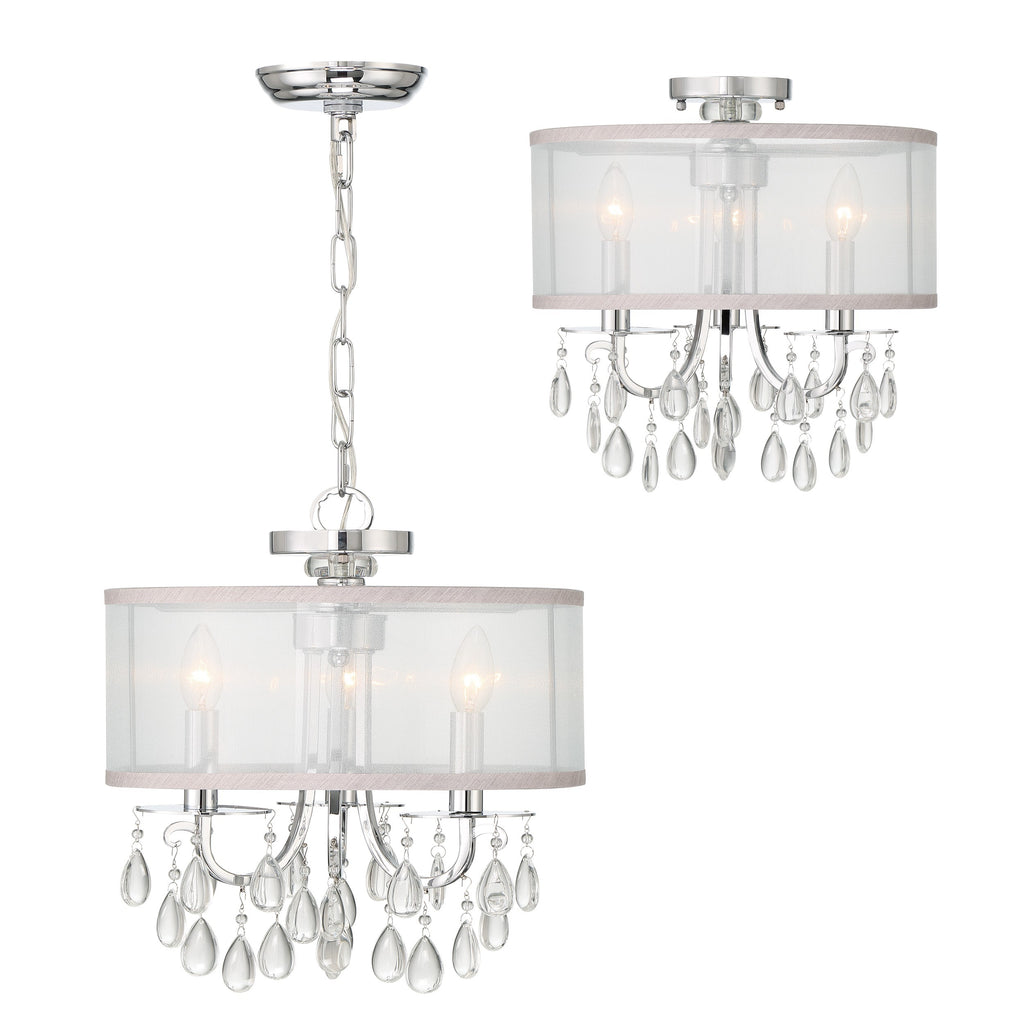 ##Antique Hardware## Hampton 3 Light Polished Chrome Clear Crystal Drum Shade Mini Chandelier