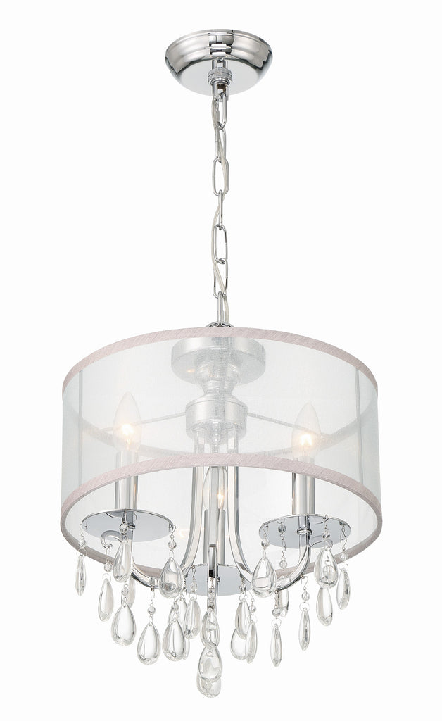 ##Antique Hardware## Hampton 3 Light Polished Chrome Clear Crystal Drum Shade Mini Chandelier