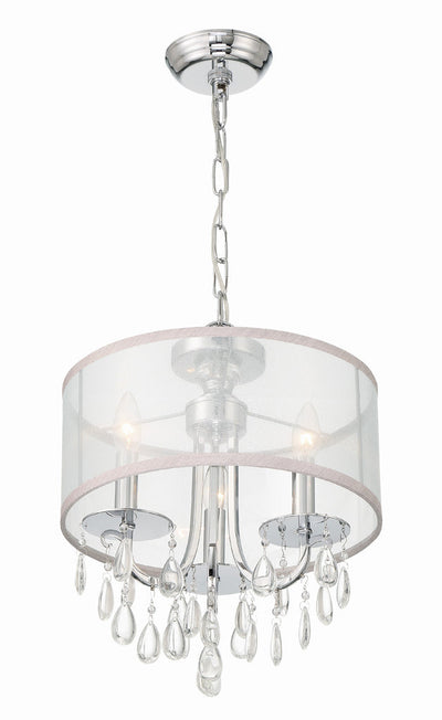 ##Antique Hardware## Hampton 3 Light Polished Chrome Clear Crystal Drum Shade Mini Chandelier