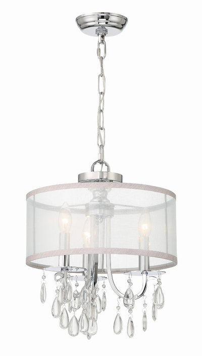 ##Antique Hardware## Hampton 3 Light Polished Chrome Clear Crystal Drum Shade Mini Chandelier