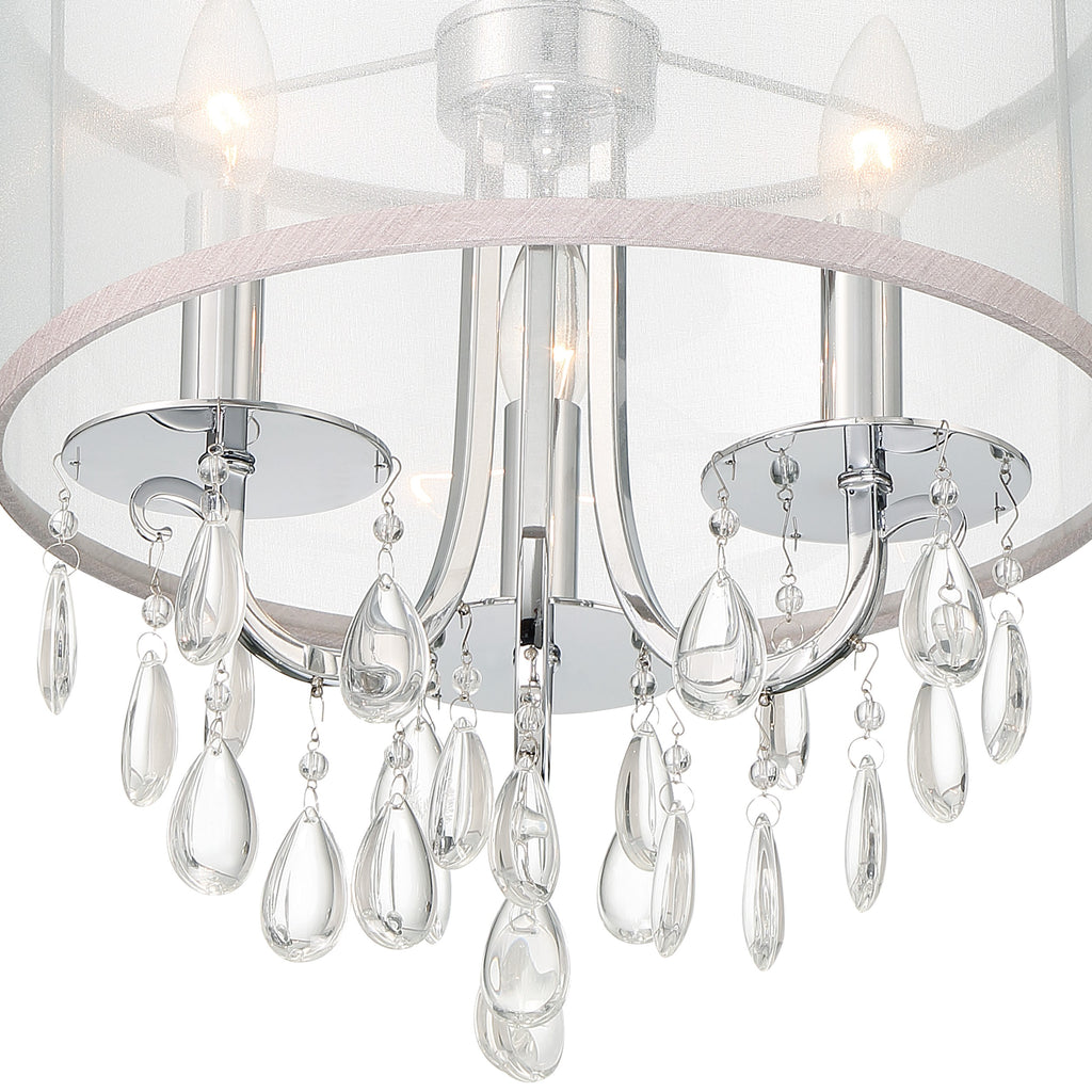 ##Antique Hardware## Hampton 3 Light Polished Chrome Clear Crystal Drum Shade Mini Chandelier