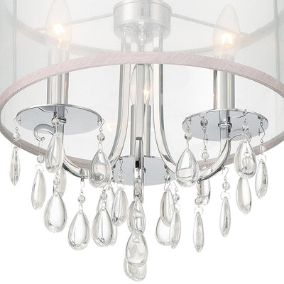 ##Antique Hardware## Hampton 3 Light Polished Chrome Clear Crystal Drum Shade Mini Chandelier