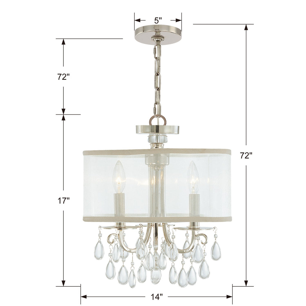 ##Antique Hardware## Hampton 3 Light Polished Chrome Clear Crystal Drum Shade Mini Chandelier