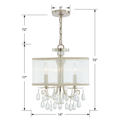 ##Antique Hardware## Hampton 3 Light Polished Chrome Clear Crystal Drum Shade Mini Chandelier