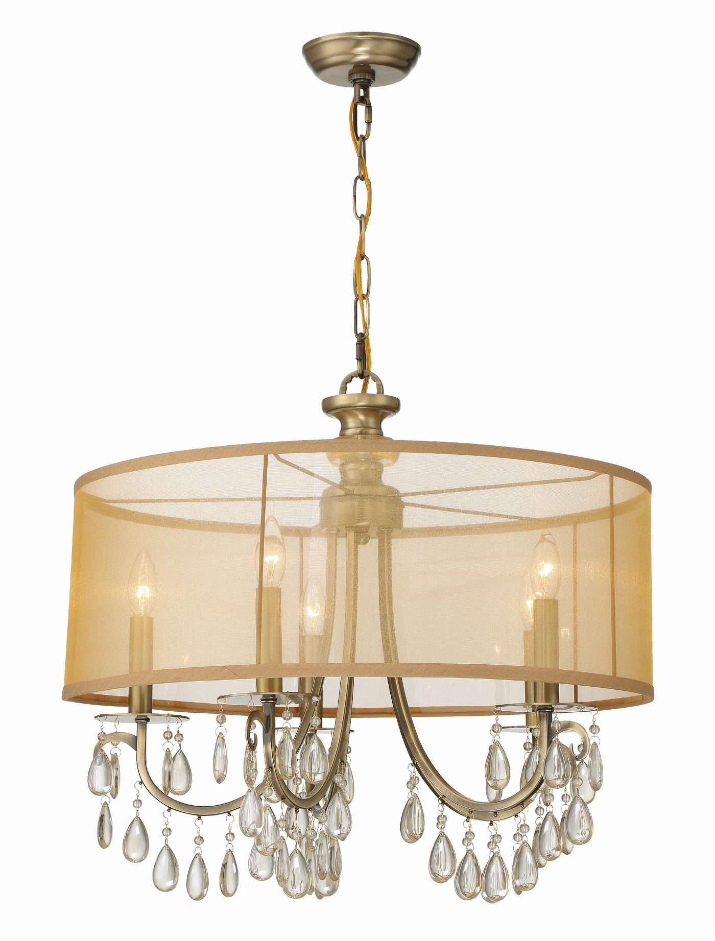 ##Antique Hardware## Hampton 5 Light Drum Shade Antique Brass Chandelier