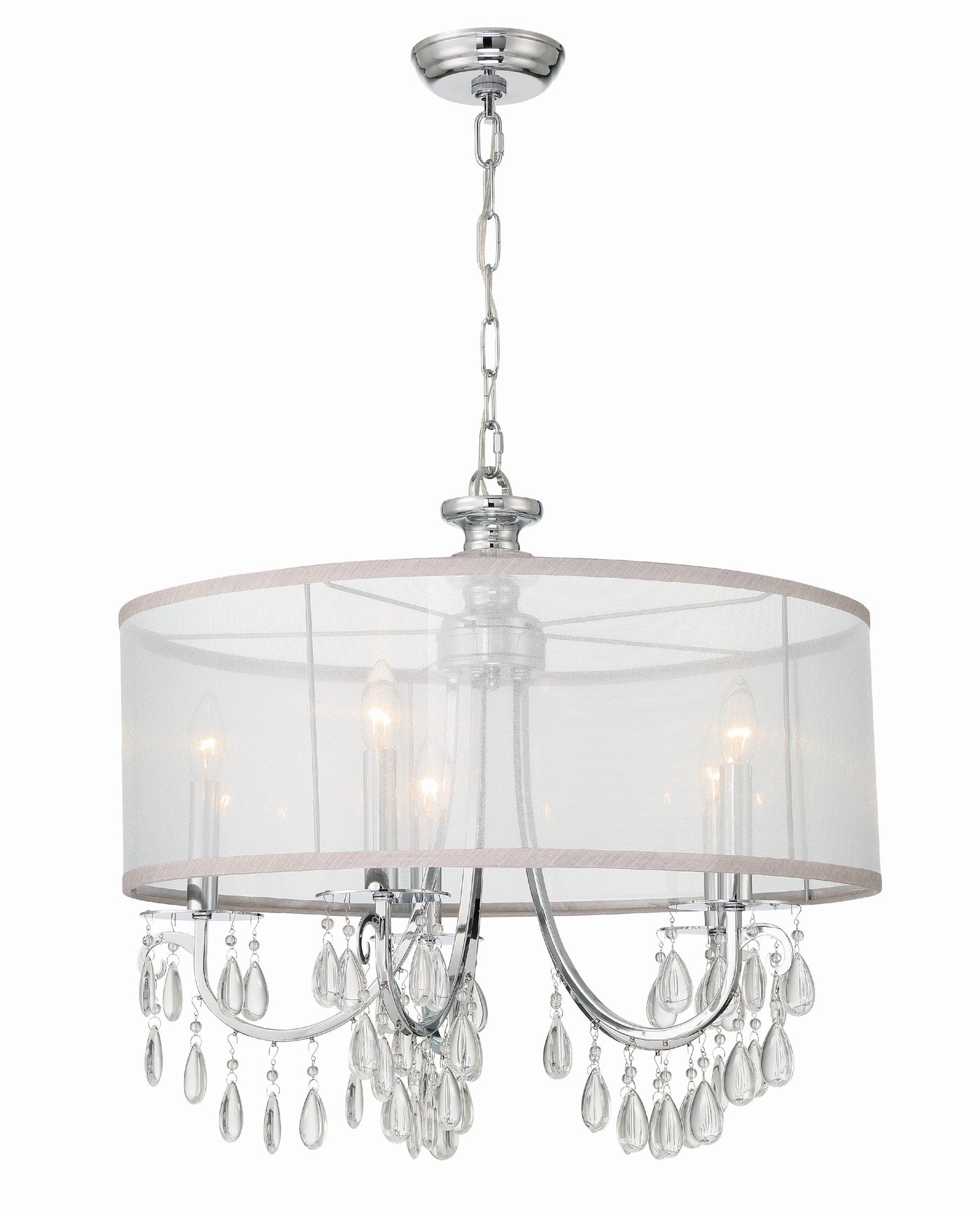 ##Antique Hardware## Hampton 5 Light Drum Shade Polished Chrome Chandelier