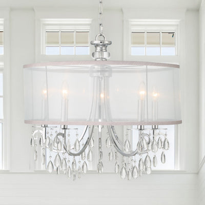 ##Antique Hardware## Hampton 5 Light Drum Shade Polished Chrome Chandelier