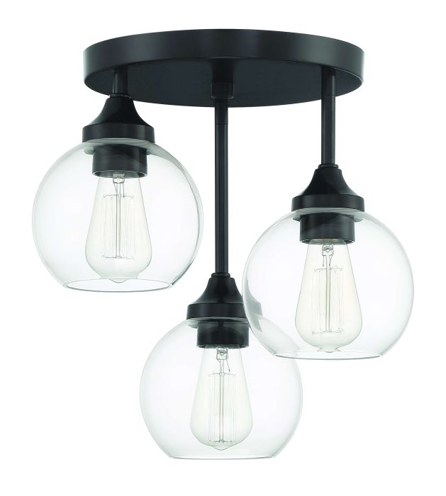 ##Antique Hardware## Glenda 3 Light Semi Flush in Flat Black