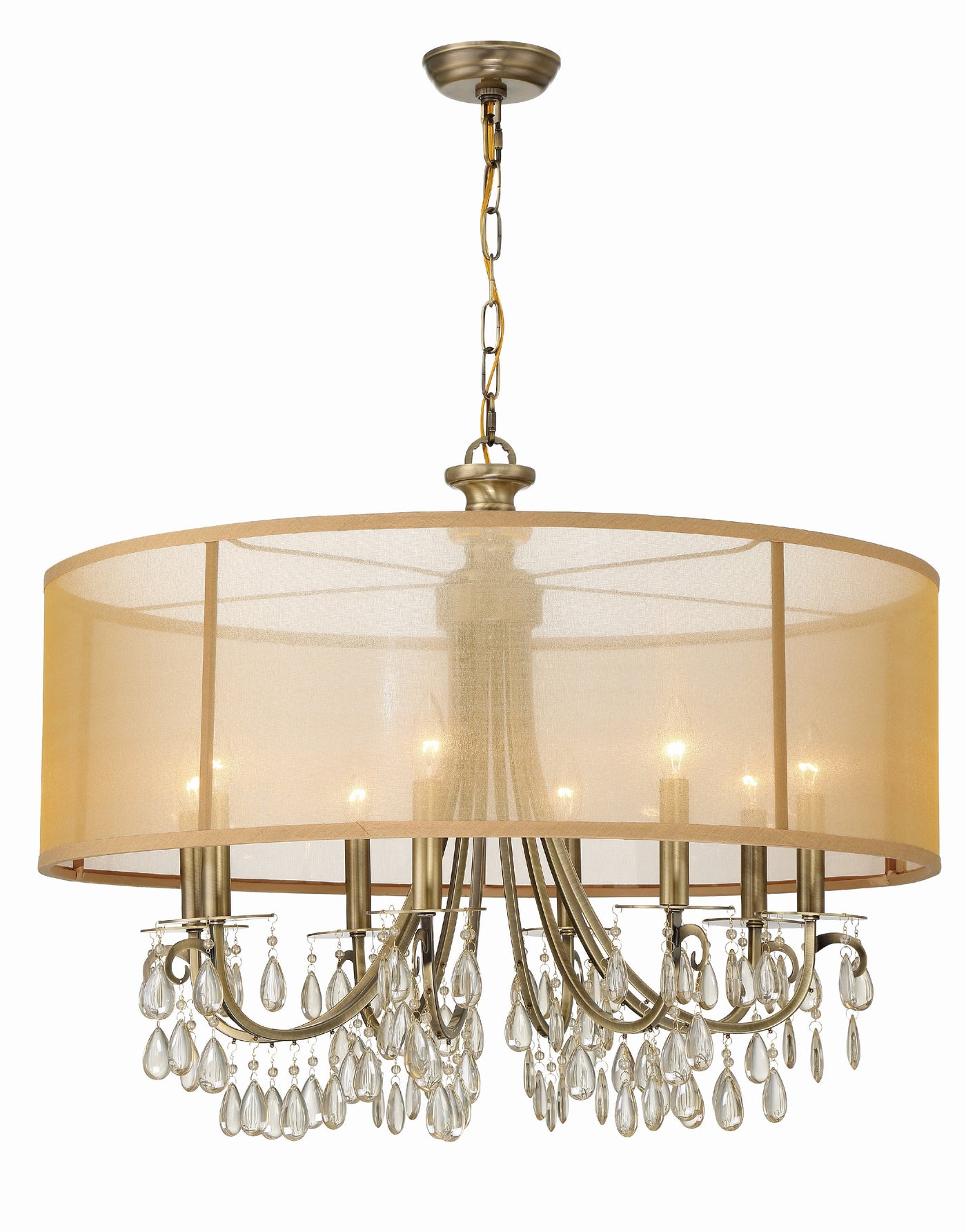 ##Antique Hardware## Hampton 8 Light Drum Shade Antique Brass Chandelier