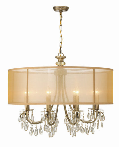 ##Antique Hardware## Hampton 8 Light Drum Shade Antique Brass Chandelier