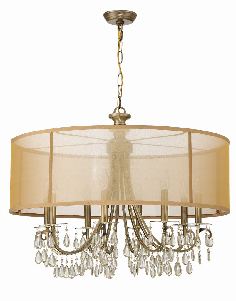 ##Antique Hardware## Hampton 8 Light Drum Shade Antique Brass Chandelier