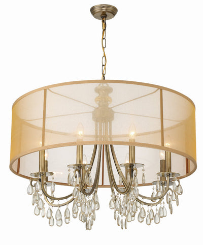 ##Antique Hardware## Hampton 8 Light Drum Shade Antique Brass Chandelier