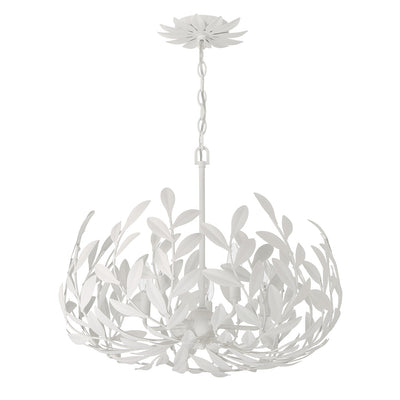 ##Antique Hardware## Broche 5 Light Matte White Chandelier