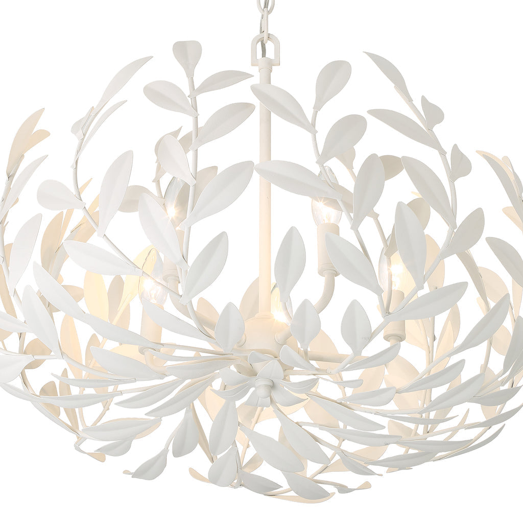 ##Antique Hardware## Broche 5 Light Matte White Chandelier