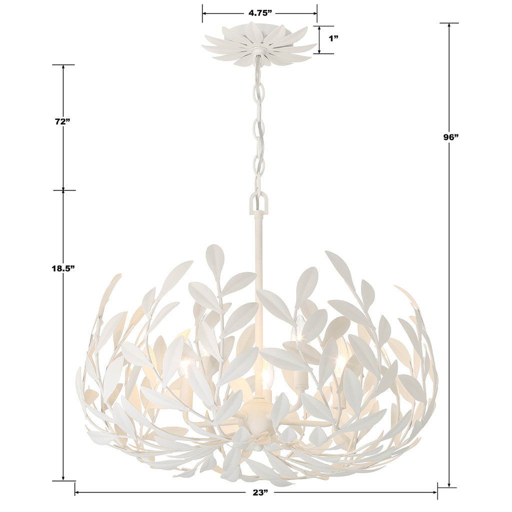 ##Antique Hardware## Broche 5 Light Matte White Chandelier