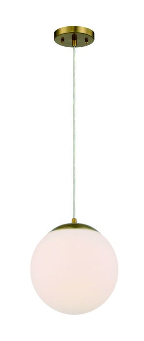 ##Antique Hardware## Gaze 1 Light 10" Pendant in Satin Brass (White Glass)