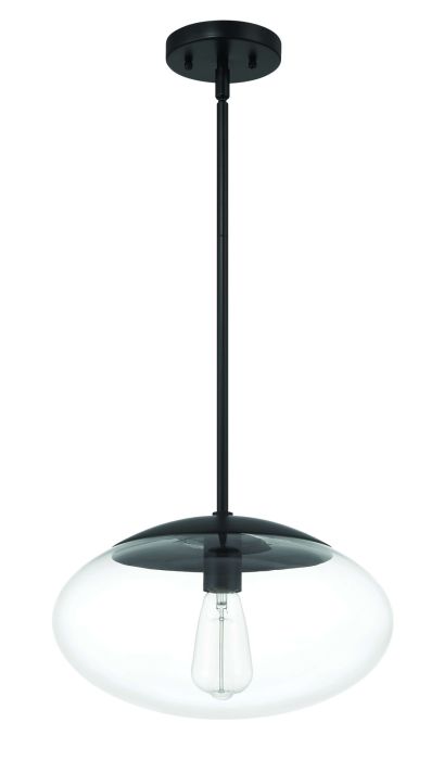 ##Antique Hardware## Gaze 14" 1 Light Oval Pendant in Flat Black