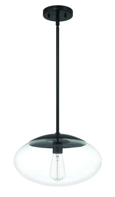 ##Antique Hardware## Gaze 14" 1 Light Oval Pendant in Flat Black, White Glass