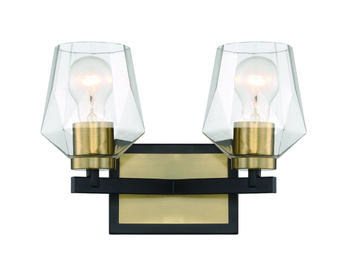 ##Antique Hardware## Avante Grand 2 Light Vanity in Flat Black/Satin Brass