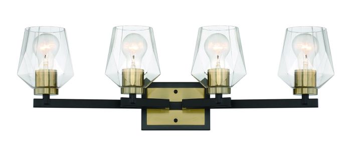 ##Antique Hardware## Avante Grand 4 Light Vanity in Flat Black/Satin Brass