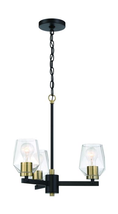 ##Antique Hardware## Avante Grand 3 Light Chandelier in Flat Black/Satin Brass