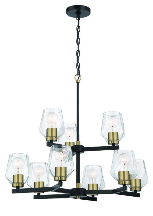 ##Antique Hardware## Avante Grand 9 Light Two-Tier Chandelier in Flat Black/Satin Brass