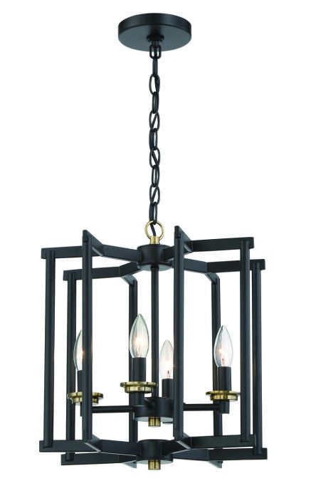 ##Antique Hardware## Avante Grand 4 Light Cage Foyer in Flat Black/Satin Brass